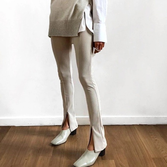Frankie Shop Pants - Frankie Shop Split Seam Flare Legging in Ecru